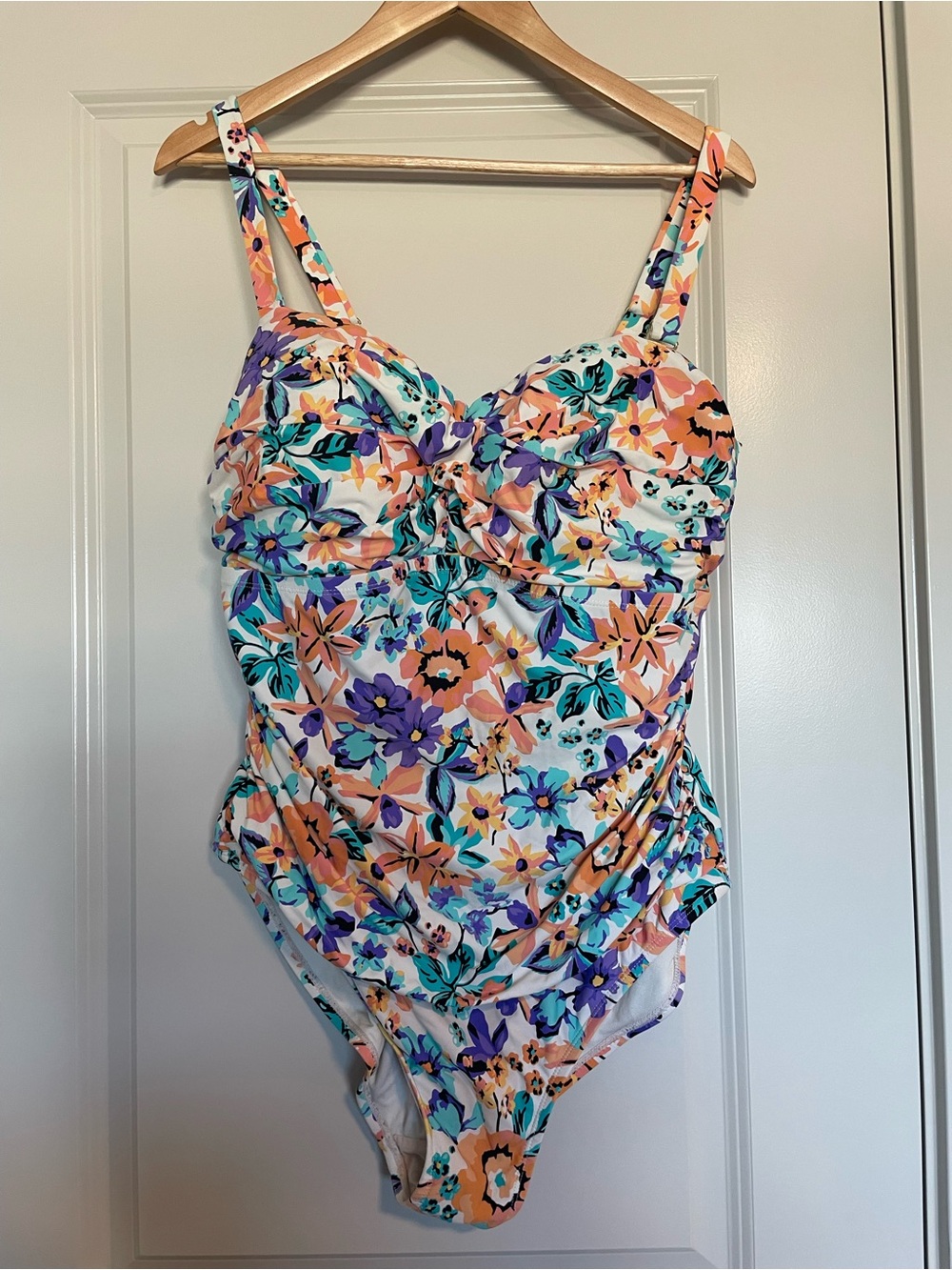 Catalina White Floral One-Piece Swimsuit with Purple & Orange Flowers